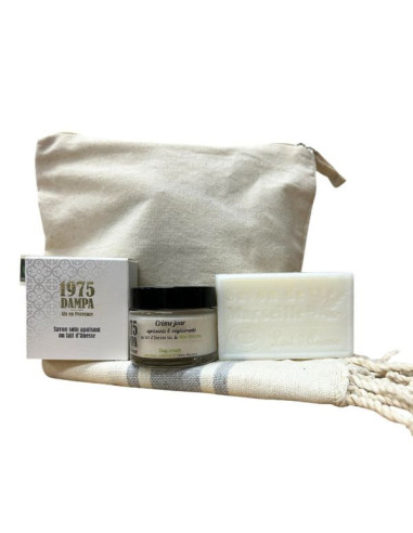 Coffret lait d'ânesse - Crème visage jour, savon soin, savon de Marseille