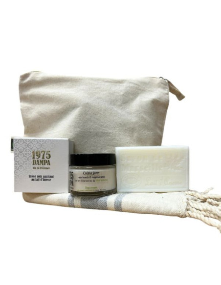 Coffret lait d'ânesse - Crème visage jour, savon soin, savon de Marseille