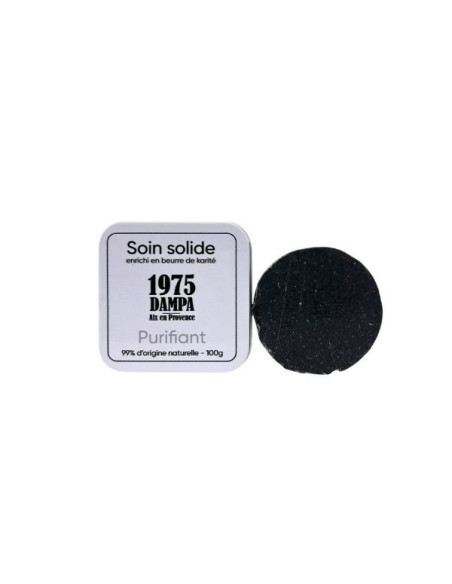 Purifying care soap with activated charcoal and metal tin