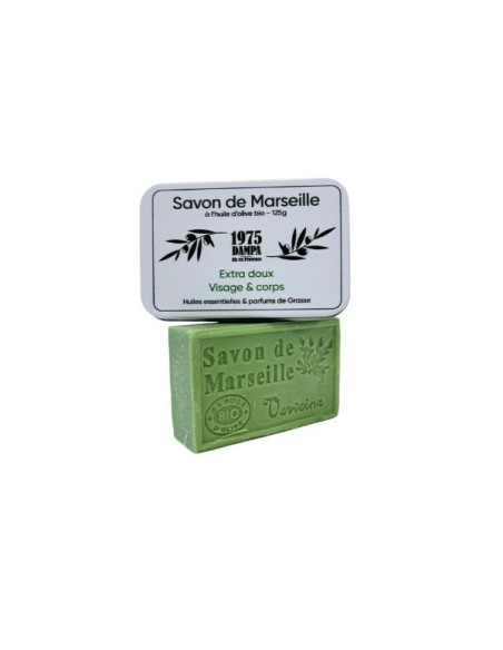 Marseille Soap scented with verbena and metal tin