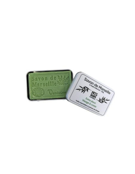 Marseille Soap scented with verbena and metal tin