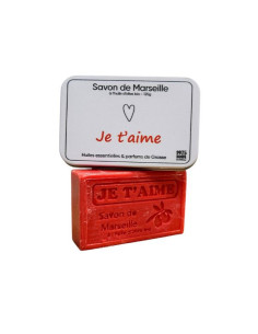 Sapone di Marsiglia "Je t'aime" con scatola in metallo