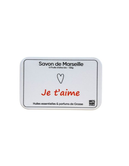 Sapone di Marsiglia "Je t'aime" con scatola in metallo