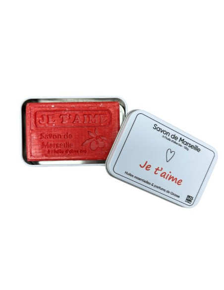 Sapone di Marsiglia "Je t'aime" con scatola in metallo