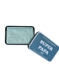 Sapone di Marsiglia "Papa" e scatola in metallo "Super Papa".