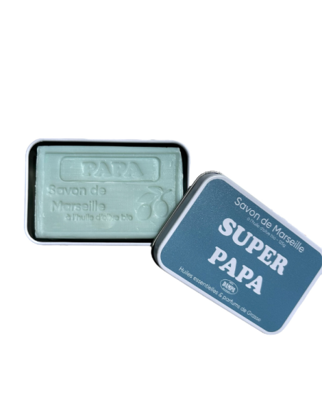 "Papa" Marseille soap and "Super Papa" metal box