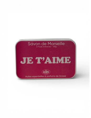 Sapone di Marsiglia "Je t'aime" con scatola in metallo