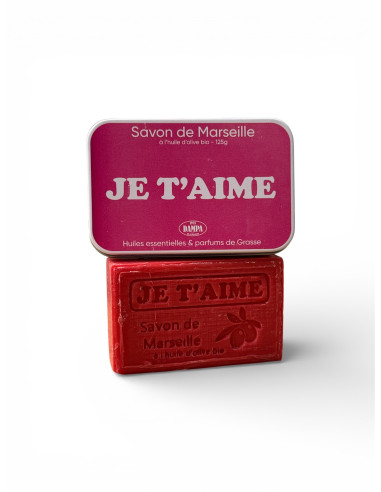Savon de Marseille "Je t'aime" et boite métal