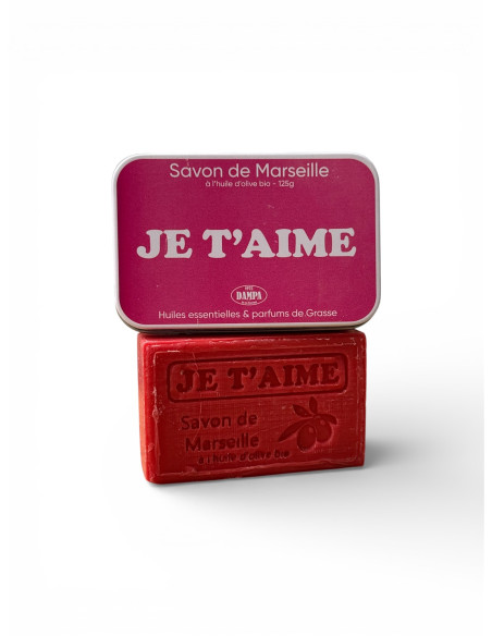 Sapone di Marsiglia "Je t'aime" con scatola in metallo