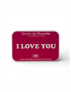 Sapone di Marsiglia "Je t'aime" con scatola in metallo