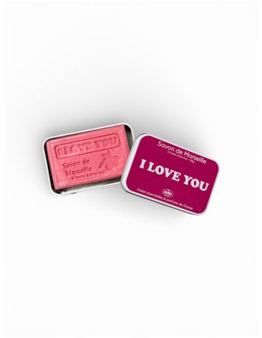 Sapone di Marsiglia "Je t'aime" con scatola in metallo
