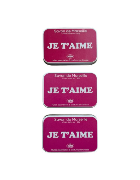Sapone di Marsiglia "Je t'aime" con scatola in metallo